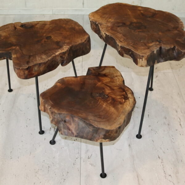 3er Set Beistell- / Couchtisch Nussbaumholz